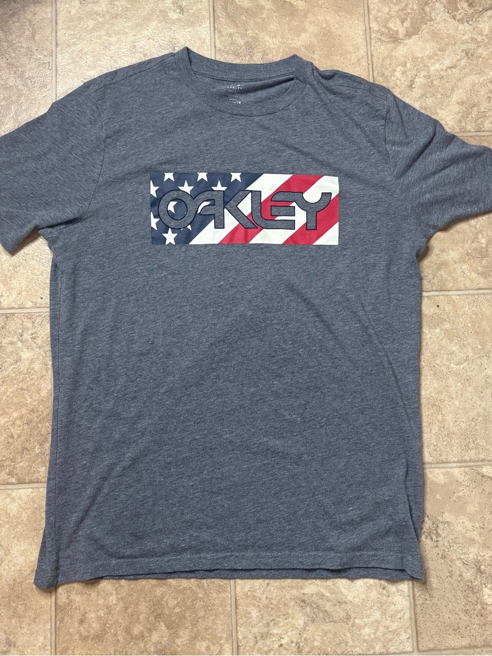 Oakley Navy Short Sleeve Tee with American Flag Logo